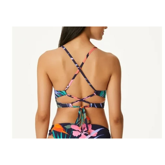 Jessica Simpson Floral Cross Back Island Twist-Front Swim Bikini Top Small - Picture 4 of 4